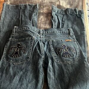 Women's Thunderbird Brand Blue Jeans with Embellished Pockets